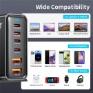 GaN 200W USB-C-ladestasjon 6 Porter 4xUSB-C, 2xUSB-A - Svart thumbnail