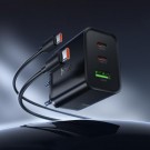 Hoco Vegglader & Kabel Dual USB-C og USB-A hurtiglader 65W - Svart thumbnail