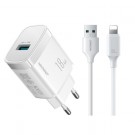 JOYROOM Vegglader & Kabel USB-A til 8-pin hurtiglader 18W - Hvit thumbnail