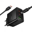 Hoco Vegglader & Kabel Dual USB-C og USB-A hurtiglader 65W - Svart thumbnail
