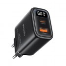 Yesido hurtiglader med digitalt display USB-C og USB-A 60W - Svart thumbnail