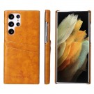 Fierre Shann TPU Deksel med PU-lær plass til kort Galaxy S22 Ultra 5G cognac thumbnail
