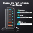GaN 200W USB-C-ladestasjon 6 Porter 4xUSB-C, 2xUSB-A - Svart thumbnail