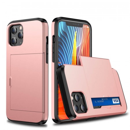 Hybrid TPU + PC Deksel plass til kort iPhone 12/12 Pro Roségull