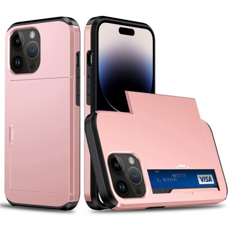 Hybrid TPU + PC Deksel plass til kort iPhone 15 Pro Roségull