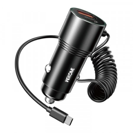 WEKOME dobbel USB-billader USB-A og USB-C med kabel 66W - Svart