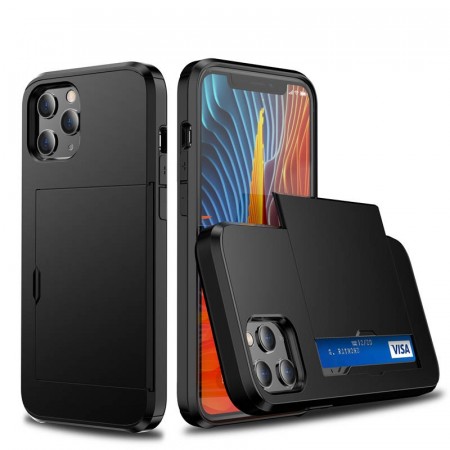 Hybrid TPU + PC Deksel plass til kort iPhone 12 Pro Max  svart