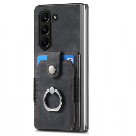 Tech-Flex TPU Deksel med PU-lær plass til kort og ringholder Samsung Galaxy Z Fold 6 5G svart
