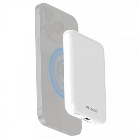 Deltaco magnetisk trådløs powerbank 5000mAh - Hvit