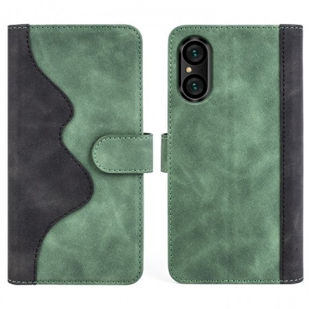 Lommebok deksel Stitching for Sony Xperia 5 V grønn / svart