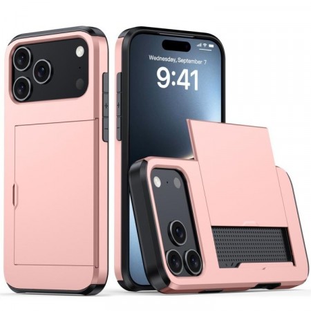 Kalebol Hybrid TPU + PC Deksel plass til kort iPhone 17 Pro Roségull