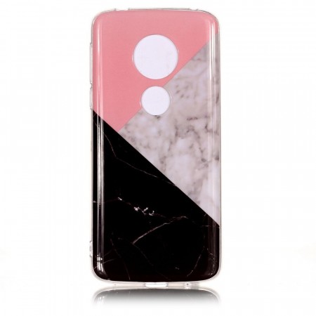 Fashion TPU Deksel for Moto E5 Plus - Rosa/Svart Marmor