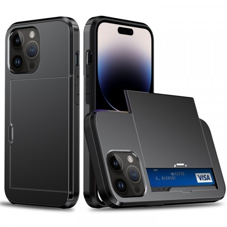 Hybrid TPU + PC Deksel plass til kort iPhone 15 Pro Max svart