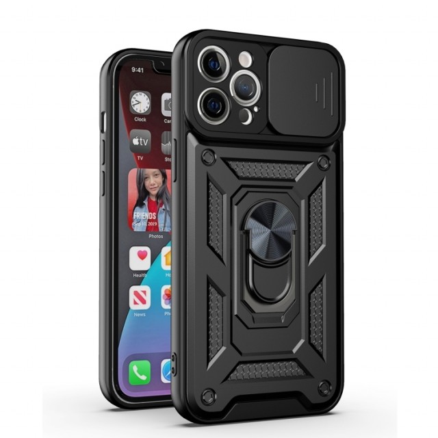 Tech-Flex TPU + PC Deksel med Ring Grep iPhone 12 / 12 Pro svart