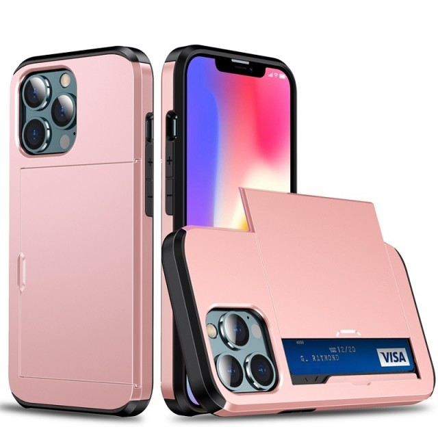 Hybrid TPU + PC Deksel plass til kort iPhone 13 Mini Roségull