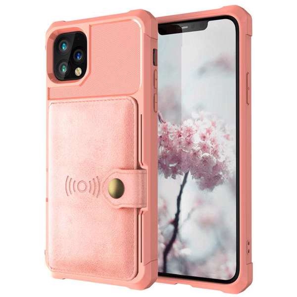 Hybrid TPU + PC Deksel med kortlomme iPhone 11 rosa