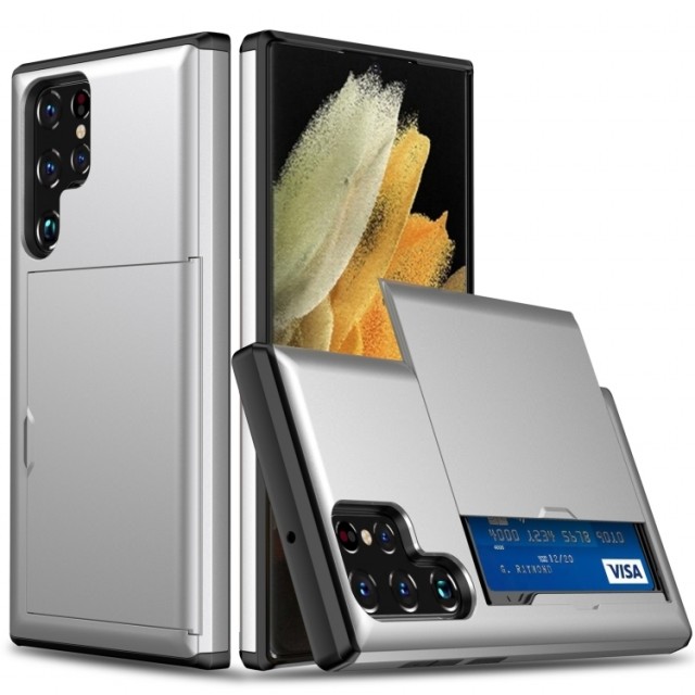 Hybrid TPU + PC Deksel plass til kort Samsung Galaxy S24 Ultra 5G sølv