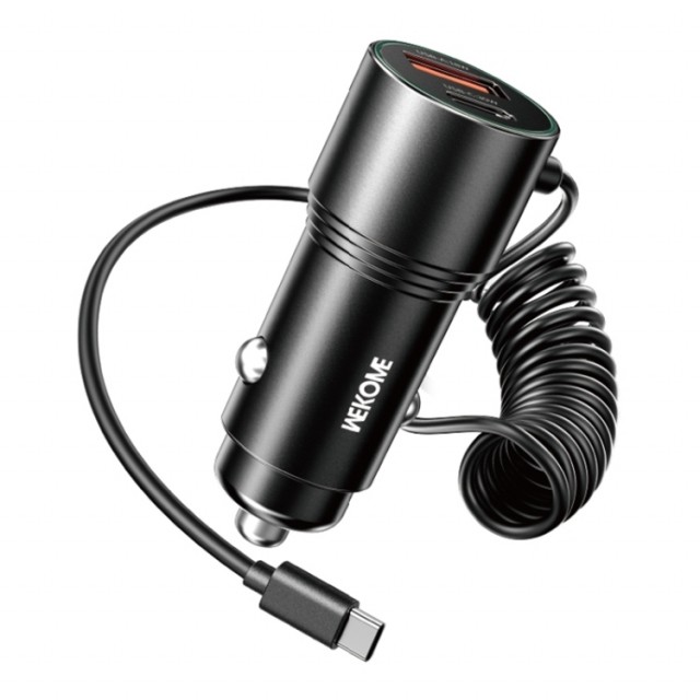 WEKOME dobbel USB-billader USB-A og USB-C med kabel 66W - Svart