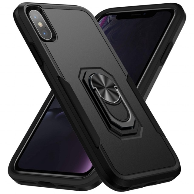 Hybrid TPU + PC Deksel med Ring Grep iPhone X/XS svart