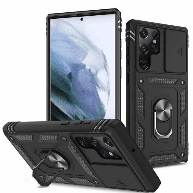 Tech-Flex TPU + PC Deksel med Ring Grep Samsung Galaxy S22 Ultra 5G svart