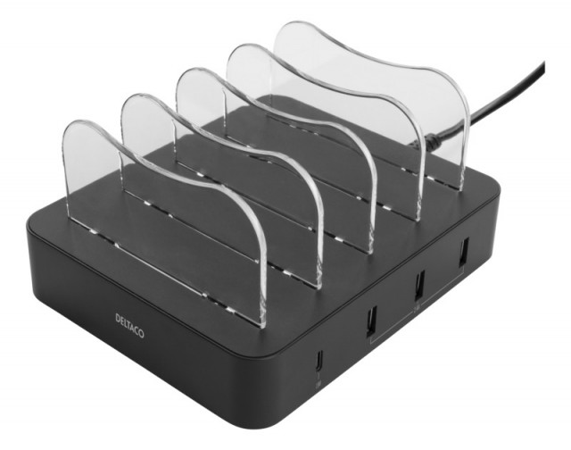 DELTACO Universell 4-Port USB Ladestasjon 40W - Svart