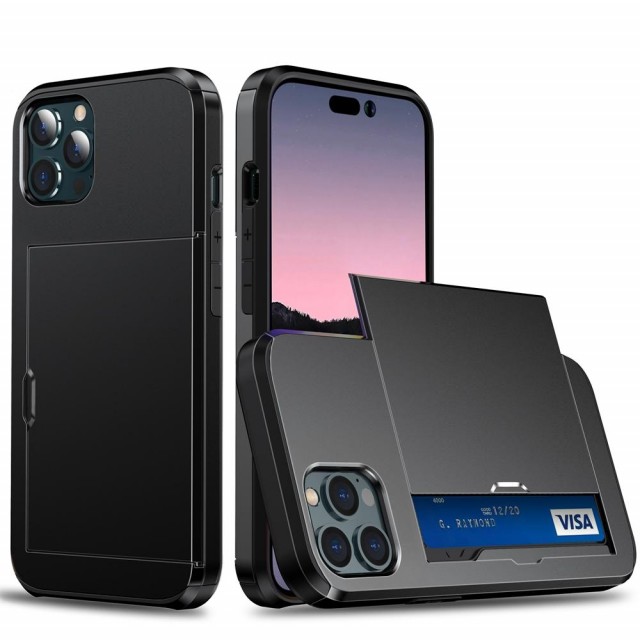 Hybrid TPU + PC Deksel plass til kort iPhone 14 Pro Max svart