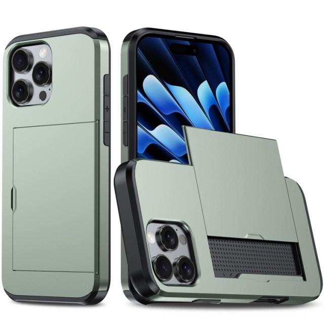 Hybrid TPU + PC Deksel plass til kort iPhone 16 Pro Max grønn