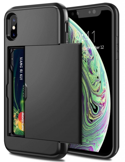 Hybrid TPU + PC Deksel plass til kort iPhone XS Max svart