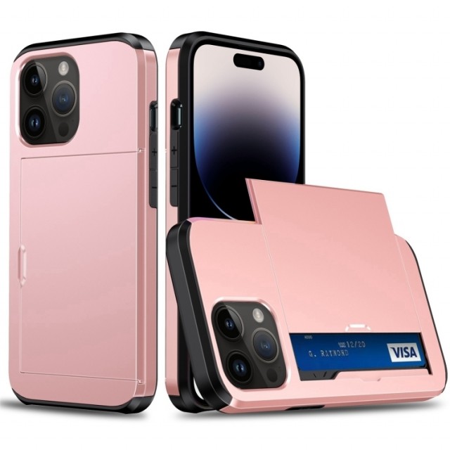 Hybrid TPU + PC Deksel plass til kort iPhone 15 Pro Max Roségull