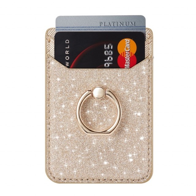 Kortholder med ringholder og RFID-beskyttelse - Gull glitter