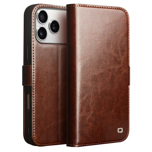 QIALINO Lommebok deksel ekte Lær for iPhone 18 Pro Max brun