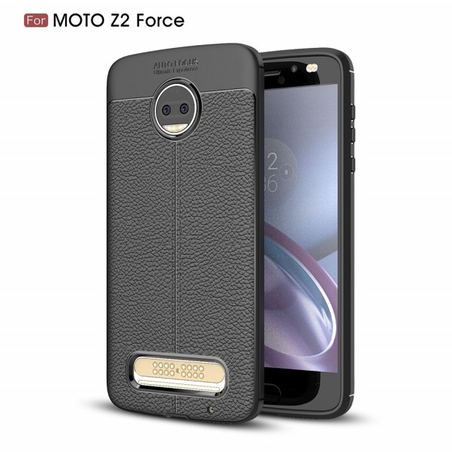 Tech-Flex TPU Deksel med PU-lær mønster Motorola Moto Z2 Force Svart