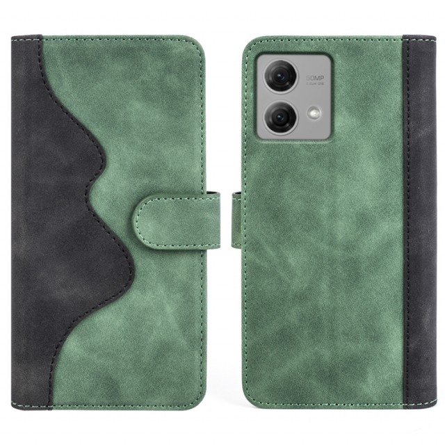 Lommebok deksel Stitching for Motorola Moto G84 5G grønn / svart