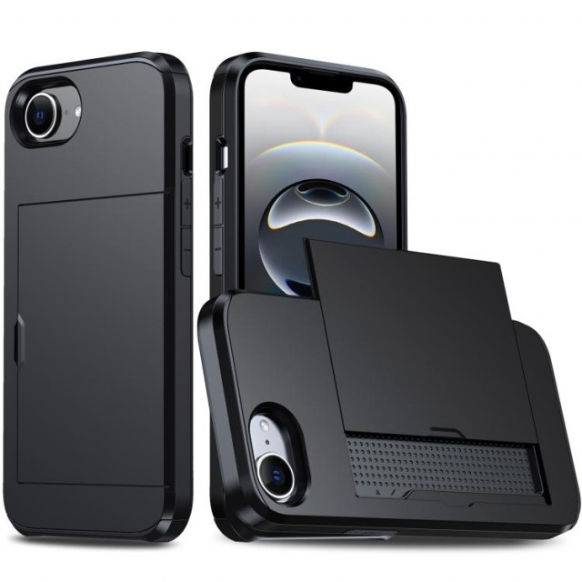 Hybrid TPU + PC Deksel plass til kort iPhone 16e svart