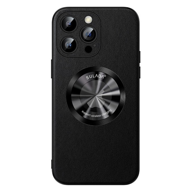 SULADA Mikrofiber skinn Deksel for iPhone 15 Pro Max med MagSafe svart