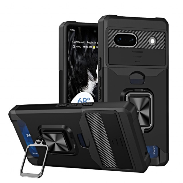 Tech-Flex TPU + PC Deksel med Ring Grep Google Pixel 7a 5G svart