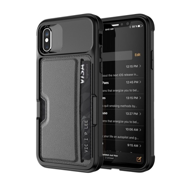 Hybrid TPU + PC Deksel med kortlomme iPhone X/XS svart