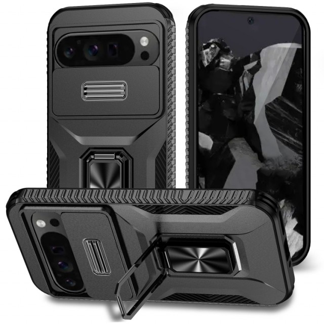 Tech-Flex TPU + PC Deksel med Ring Grep Google Pixel 9 Pro XL 5G svart