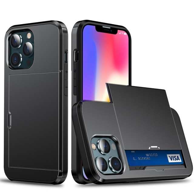 Hybrid TPU + PC Deksel plass til kort iPhone 13 Pro svart