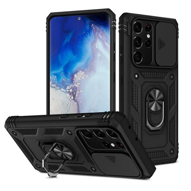 Tech-Flex TPU + PC Deksel med Ring Grep Samsung Galaxy S21 Ultra 5G svart