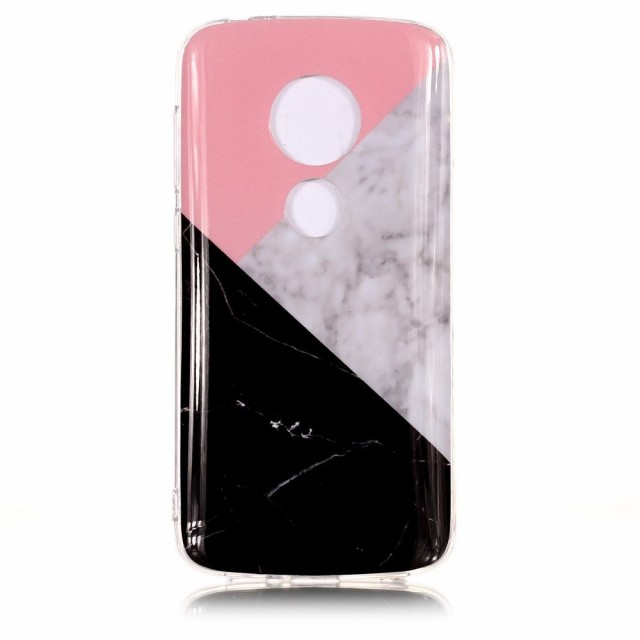 Fashion TPU Deksel for Moto E5 Play - Rosa/Svart Marmor