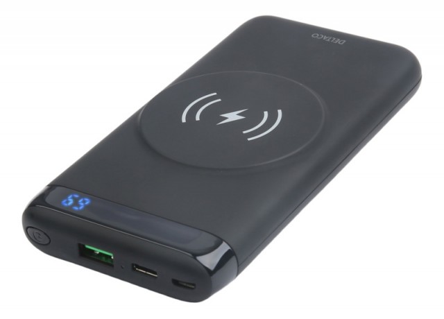 Deltaco Trådløs powerbank med magnet, USB-C og USB-A, 10 000 mAh - Svart