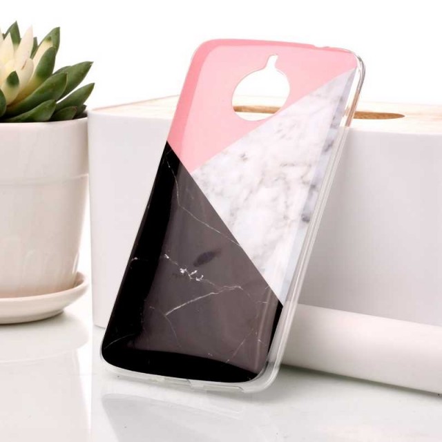 Fashion TPU Deksel for Motorola Moto E4 Plus - Rosa/Svart Marmor