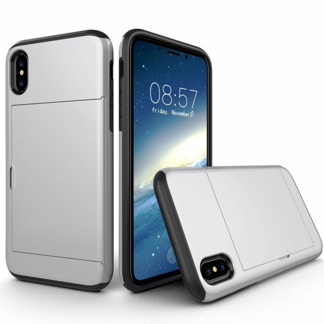 Hybrid TPU + PC Deksel plass til kort iPhone X/XS sølv