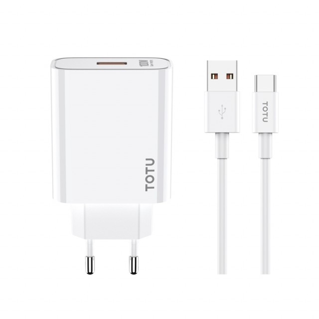 TOTU USB-A Vegglader & USB-C Kabel Hurtiglader 100W - Hvit