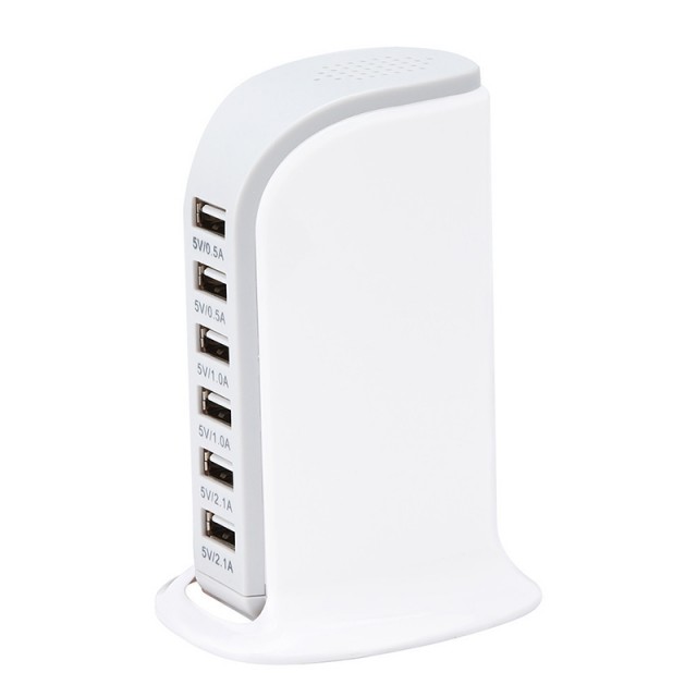 6-Port Rask Bordlader med USB-A 30W - hvit