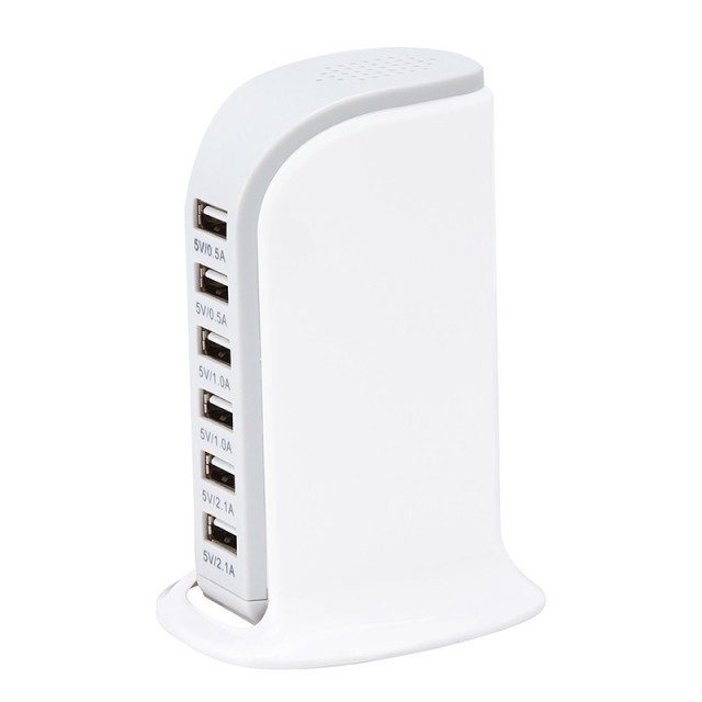 6-Port Rask Bordlader med USB-C 30W - hvit