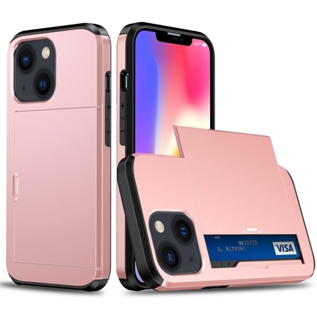 Hybrid TPU + PC Deksel plass til kort iPhone 15 Roségull