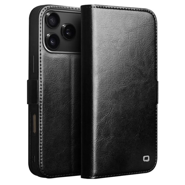 QIALINO Lommebok deksel ekte Lær for iPhone 17 Pro svart
