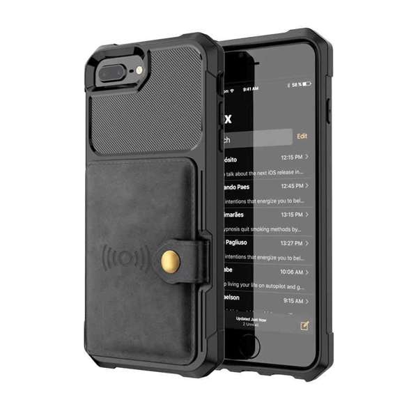 Hybrid TPU + PC Deksel med kortlomme iPhone 6 Plus/7 Plus/8 Plus svart